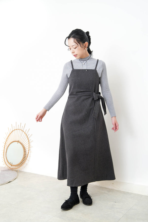 Charcoal waist strap cami dress w/ grey inner set
