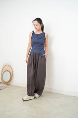 Navy stripes asymmetric vest w/ tie knot shoulder