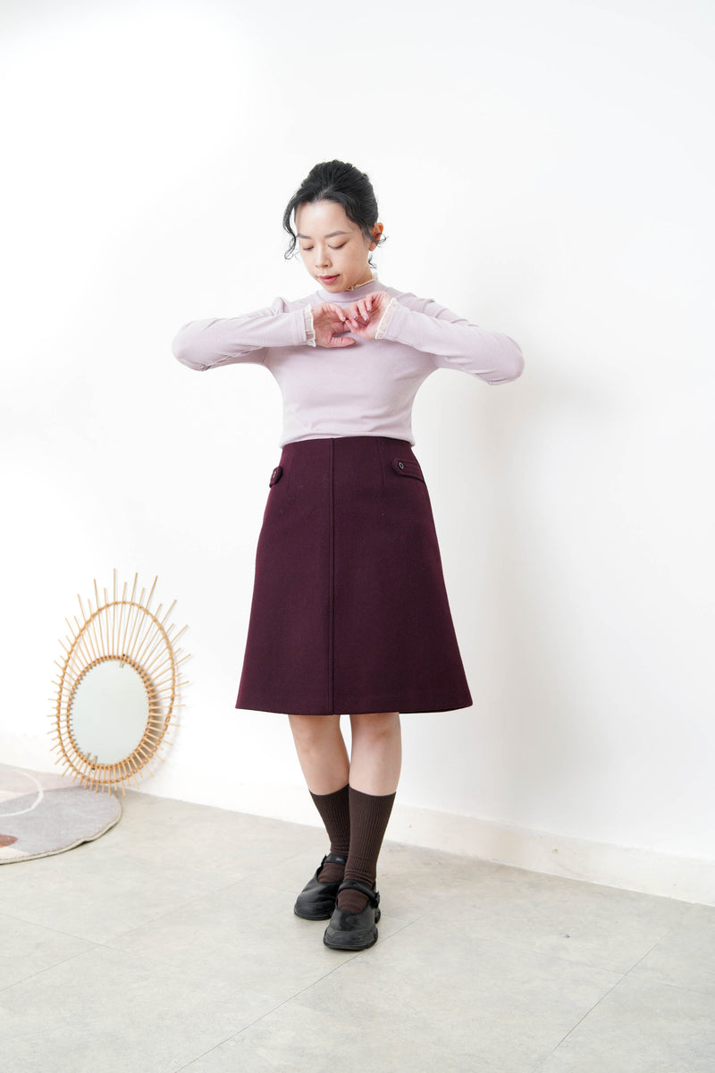 Burgundy A line cut wool skirt