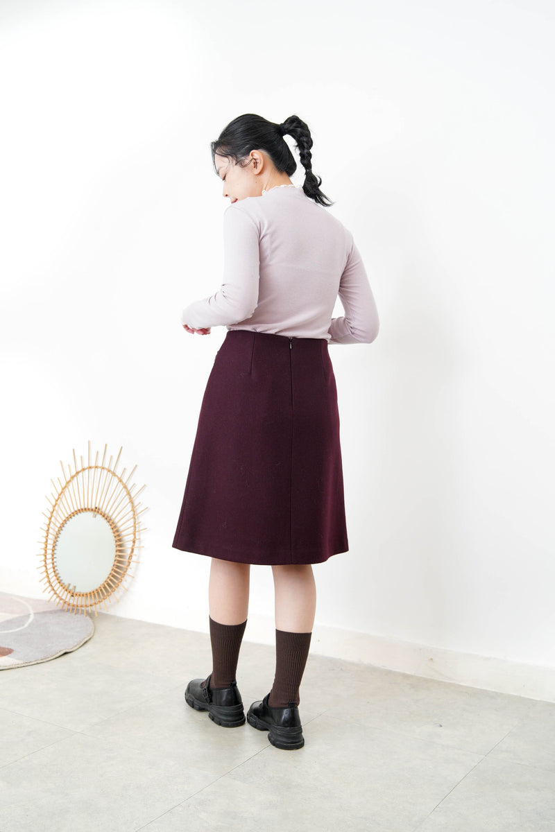 Burgundy A line cut wool skirt