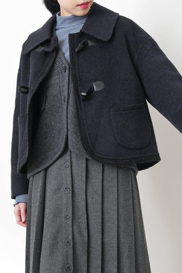 Black 90% handmade wool jacket w/ knit trimmed details