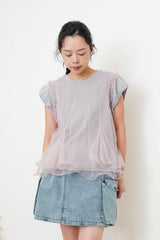 Grey top w/ attached sheer ruffle layers