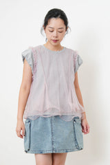 Bleach washed denim skirt in cargo style
