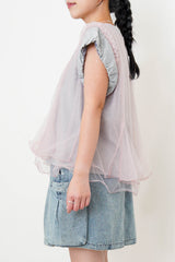 Grey top w/ attached sheer ruffle layers