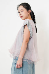 Grey top w/ attached sheer ruffle layers