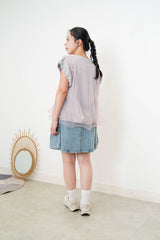 Grey top w/ attached sheer ruffle layers