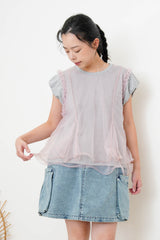Grey top w/ attached sheer ruffle layers