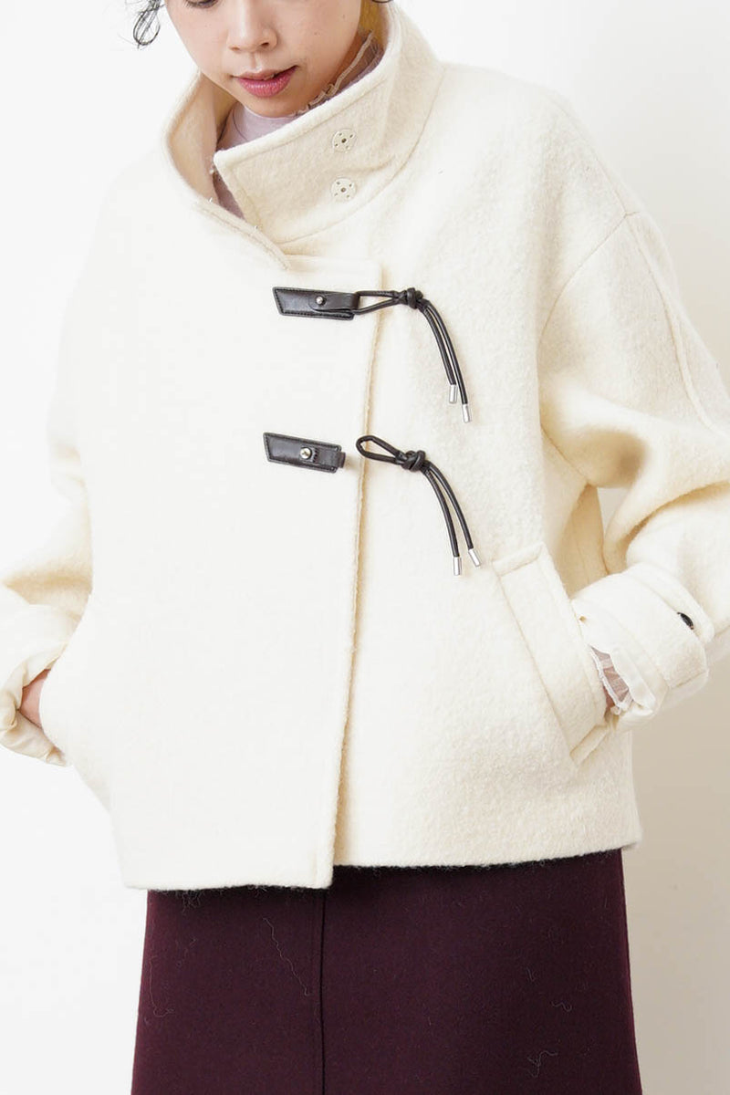 Ivory 100% wool jacket w/ leather buckles