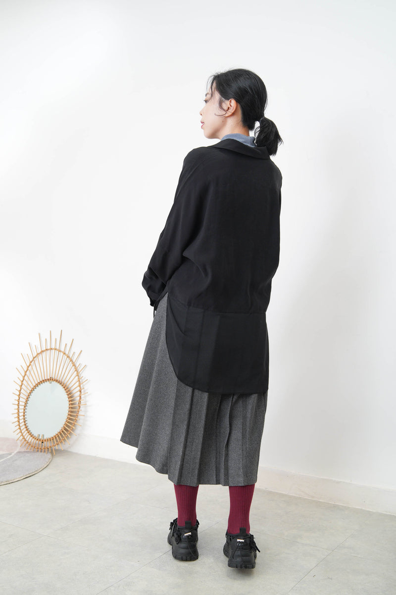 Black chiffon shirt w/ sheer long hem