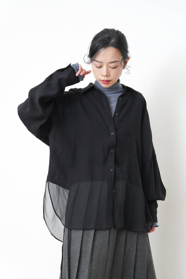 Black chiffon shirt w/ sheer long hem