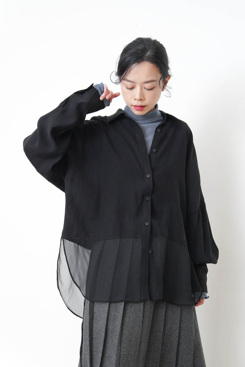Black chiffon shirt w/ sheer long hem