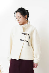 Ivory 100% wool jacket w/ leather buckles