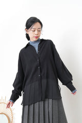 Black chiffon shirt w/ sheer long hem