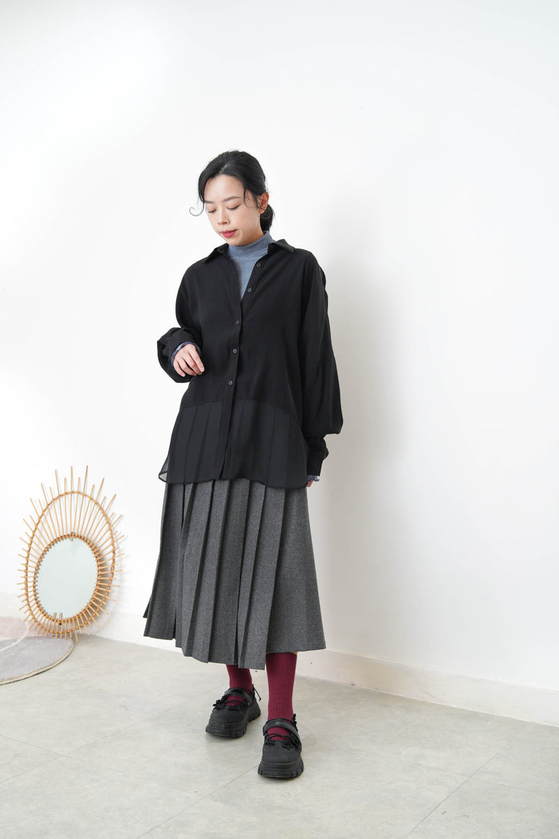 Black chiffon shirt w/ sheer long hem