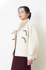 Ivory 100% wool jacket w/ leather buckles
