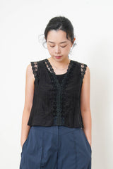 Black lace vest blouse