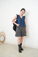 Navy blue denim vest w/ ruffle shoulders