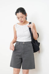 White stripes asymmetric vest w/ tie knot shoulder