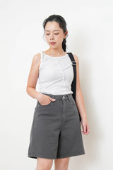 White stripes asymmetric vest w/ tie knot shoulder