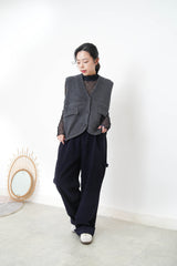 Navy corduroy trousers in loose cut