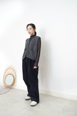 Black stand collar sheer inner in polka dotts