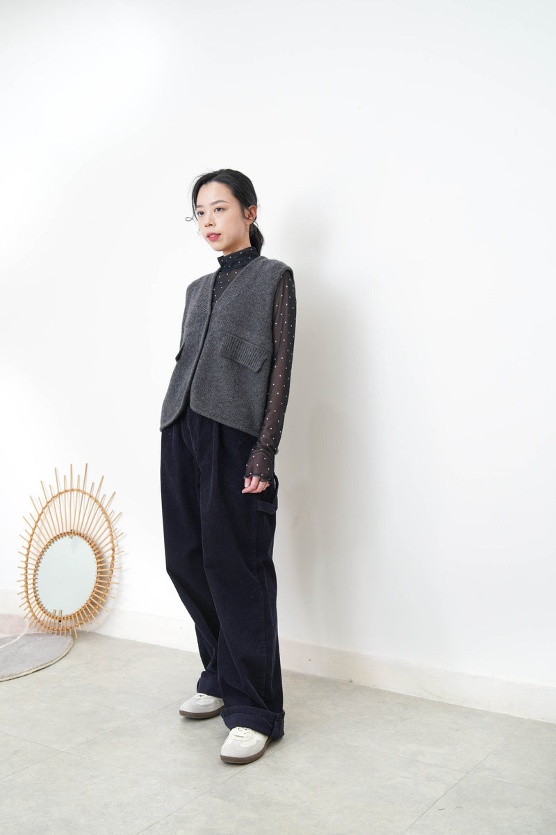 Black stand collar sheer inner in polka dotts