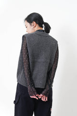 Black stand collar sheer inner in polka dotts