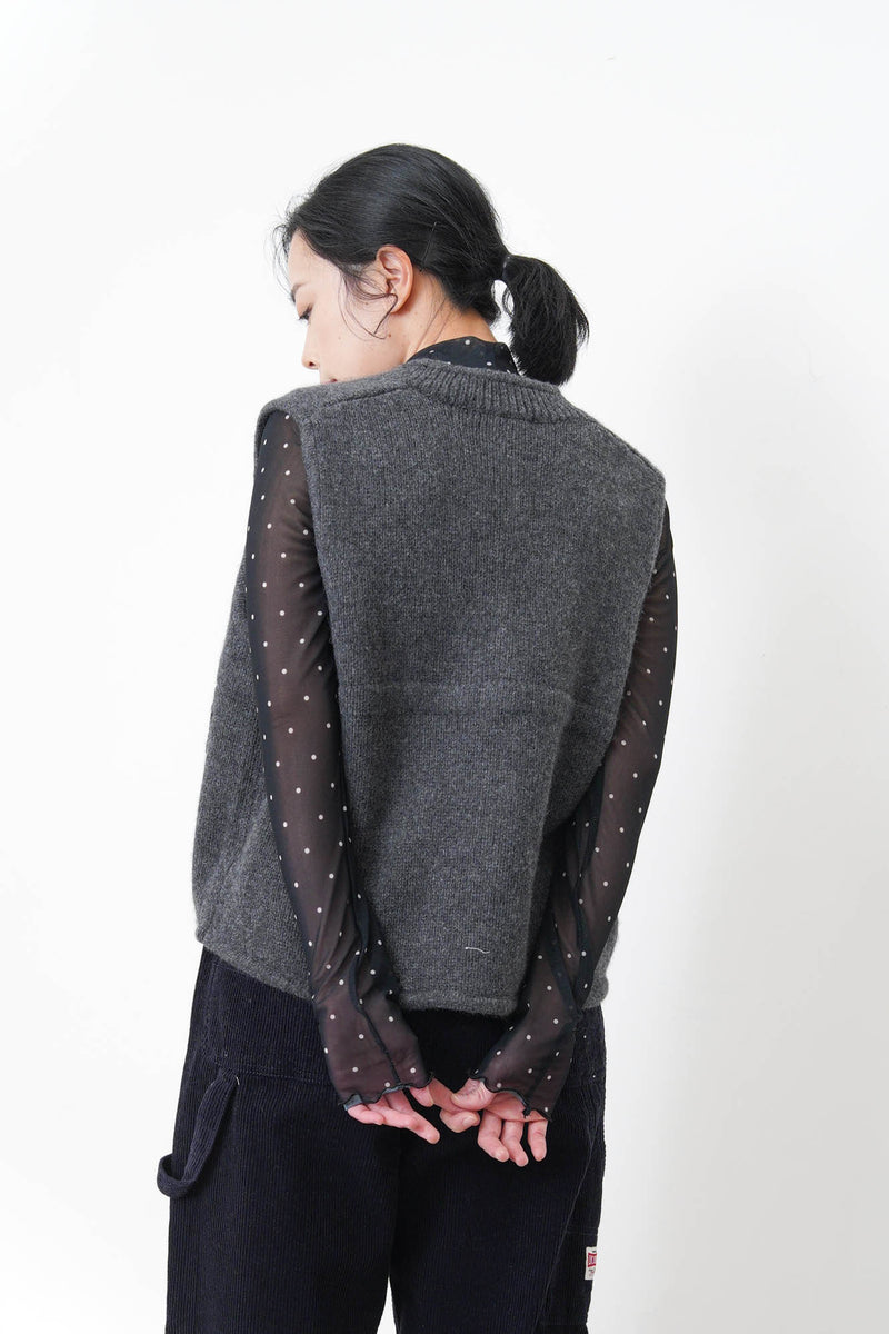 Black stand collar sheer inner in polka dotts