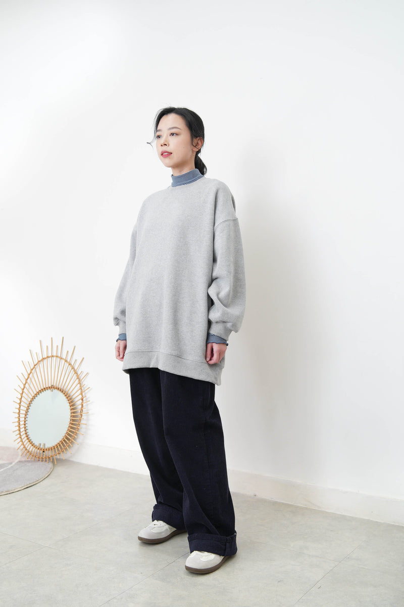 Navy corduroy trousers in loose cut