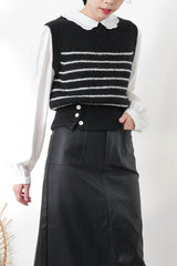 Black stripes vest w/ buttons details hem