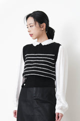 Black stripes vest w/ buttons details hem