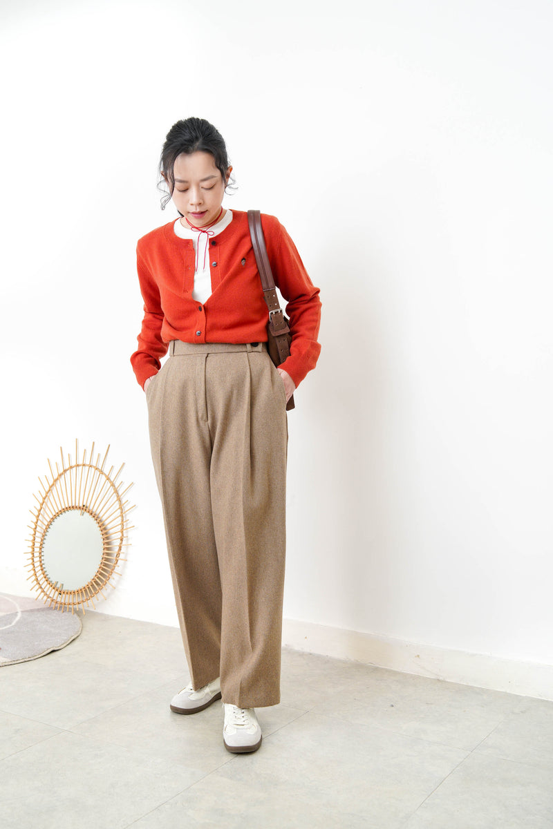 Orange red soft cardigan w/ embroidery