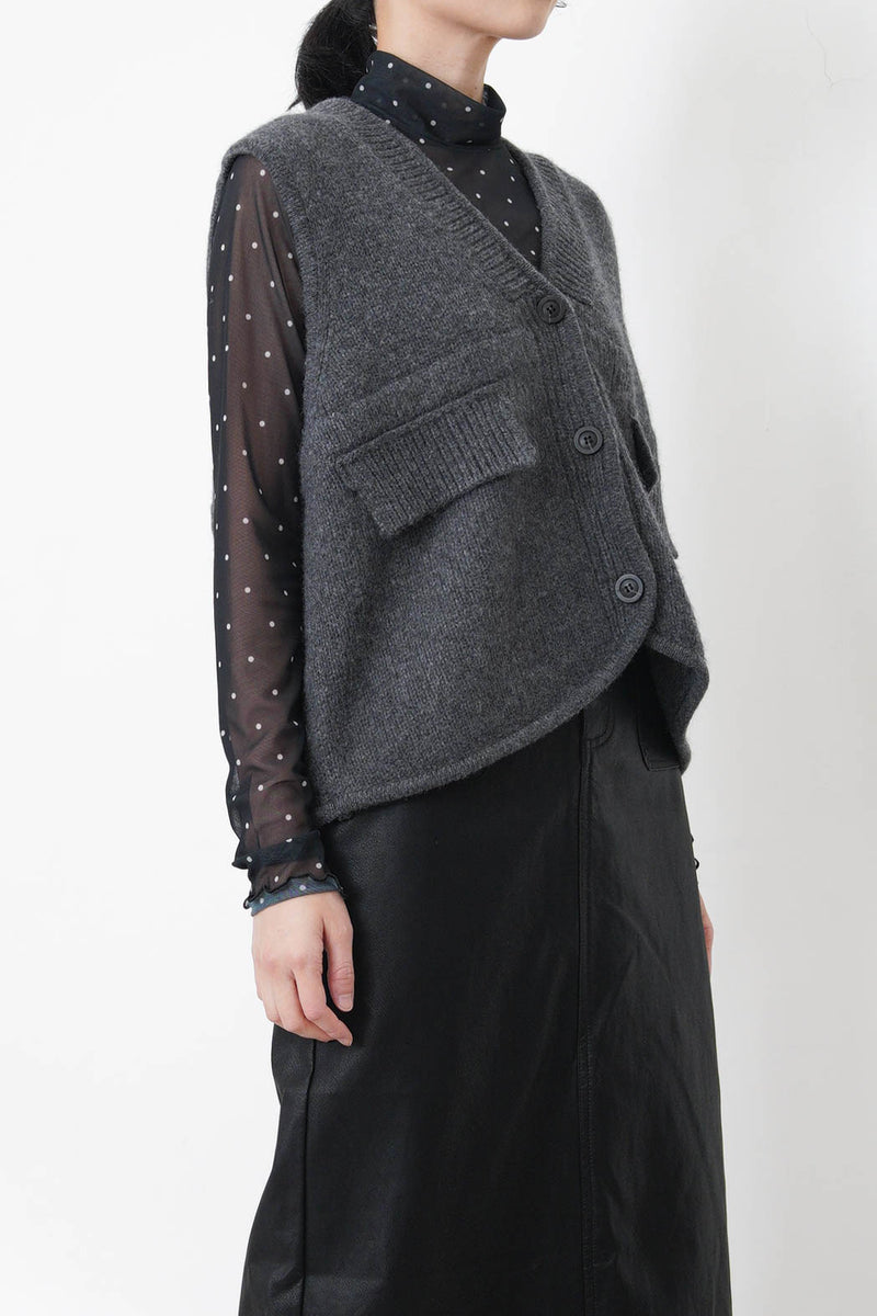 Black stand collar sheer inner in polka dotts