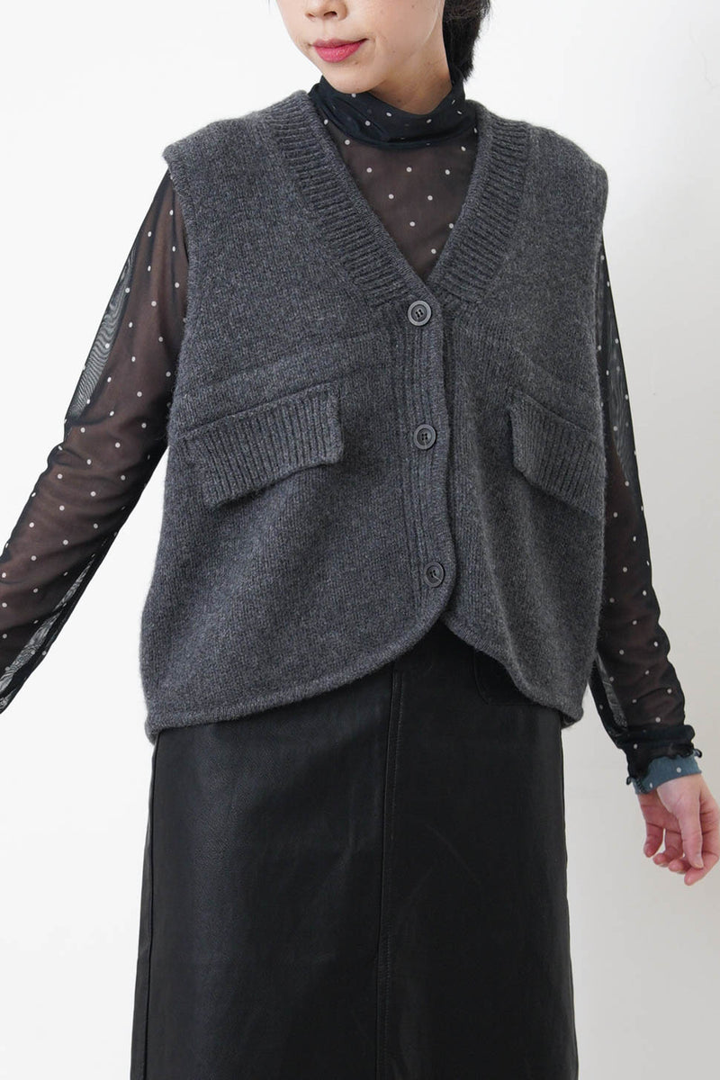 Black stand collar sheer inner in polka dotts