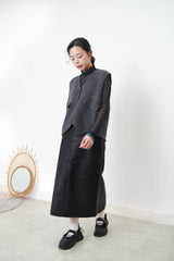 Black stand collar sheer inner in polka dotts