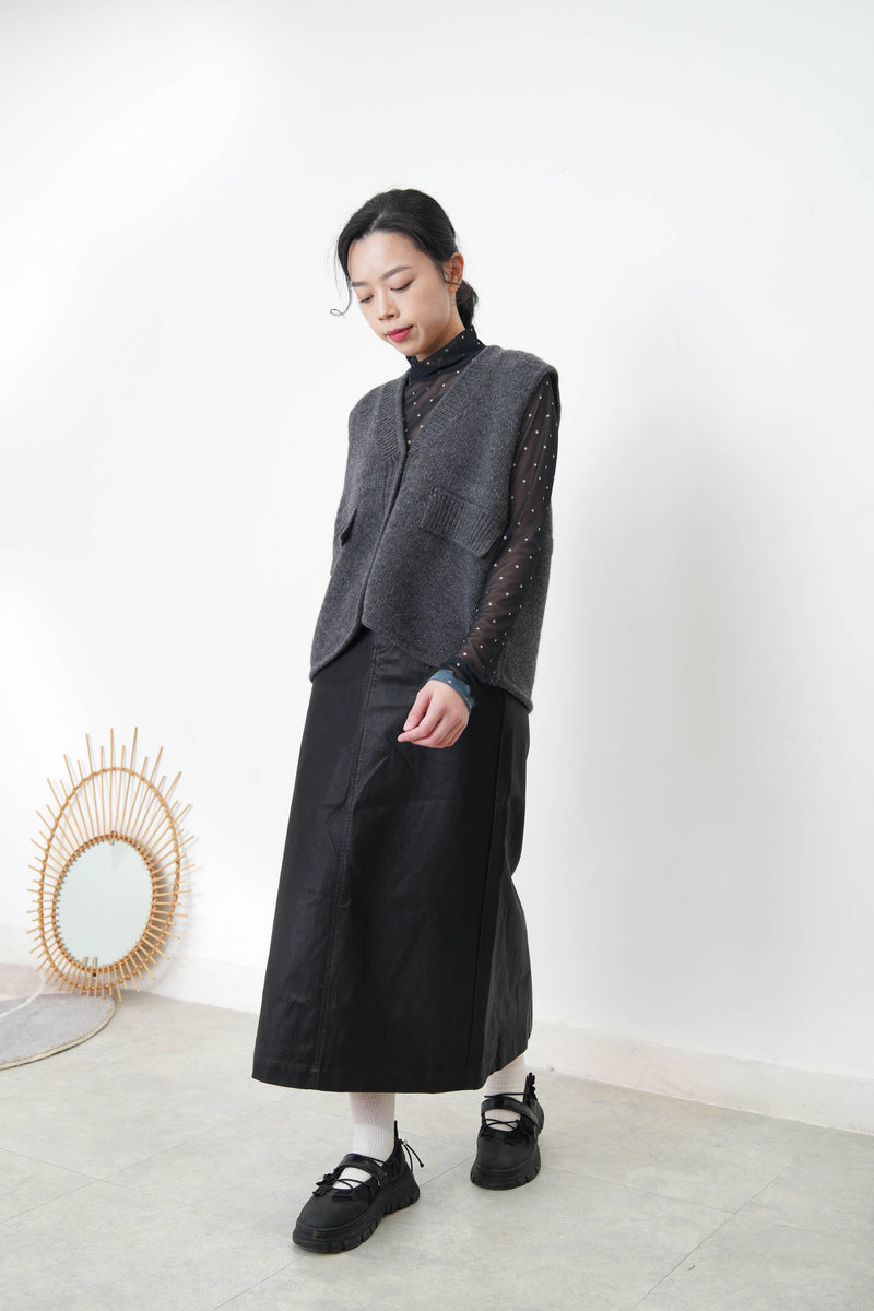 Black stand collar sheer inner in polka dotts