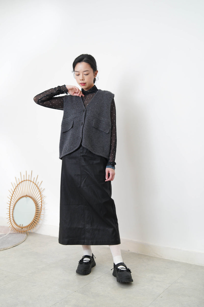 Black stand collar sheer inner in polka dotts