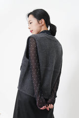 Black stand collar sheer inner in polka dotts