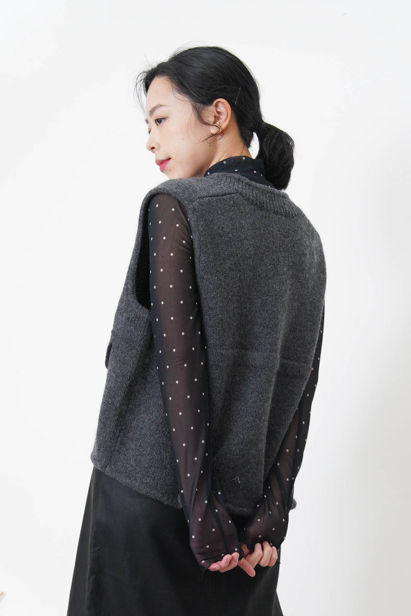 Black stand collar sheer inner in polka dotts