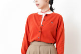 Orange red soft cardigan w/ embroidery