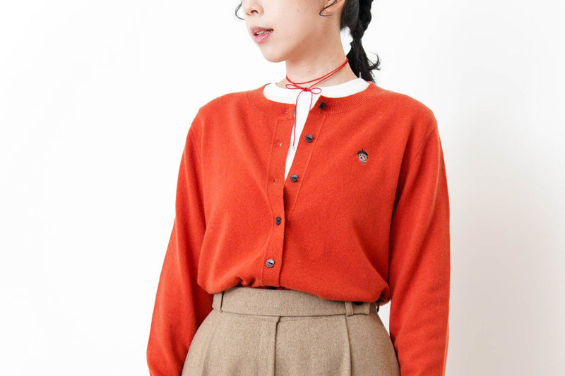 Orange red soft cardigan w/ embroidery