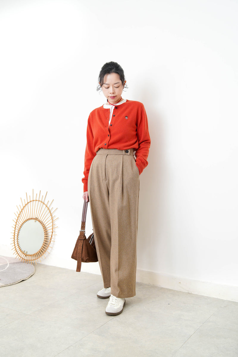 Orange red soft cardigan w/ embroidery