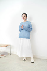 10% wool blue loose cut swaeater in ripped fringe