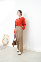 Orange red soft cardigan w/ embroidery