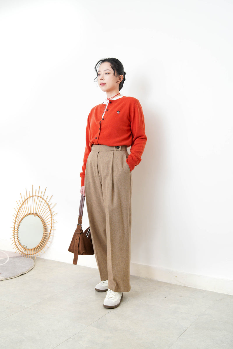 Orange red soft cardigan w/ embroidery