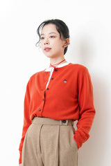 Orange red soft cardigan w/ embroidery