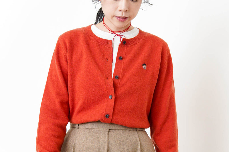 Orange red soft cardigan w/ embroidery