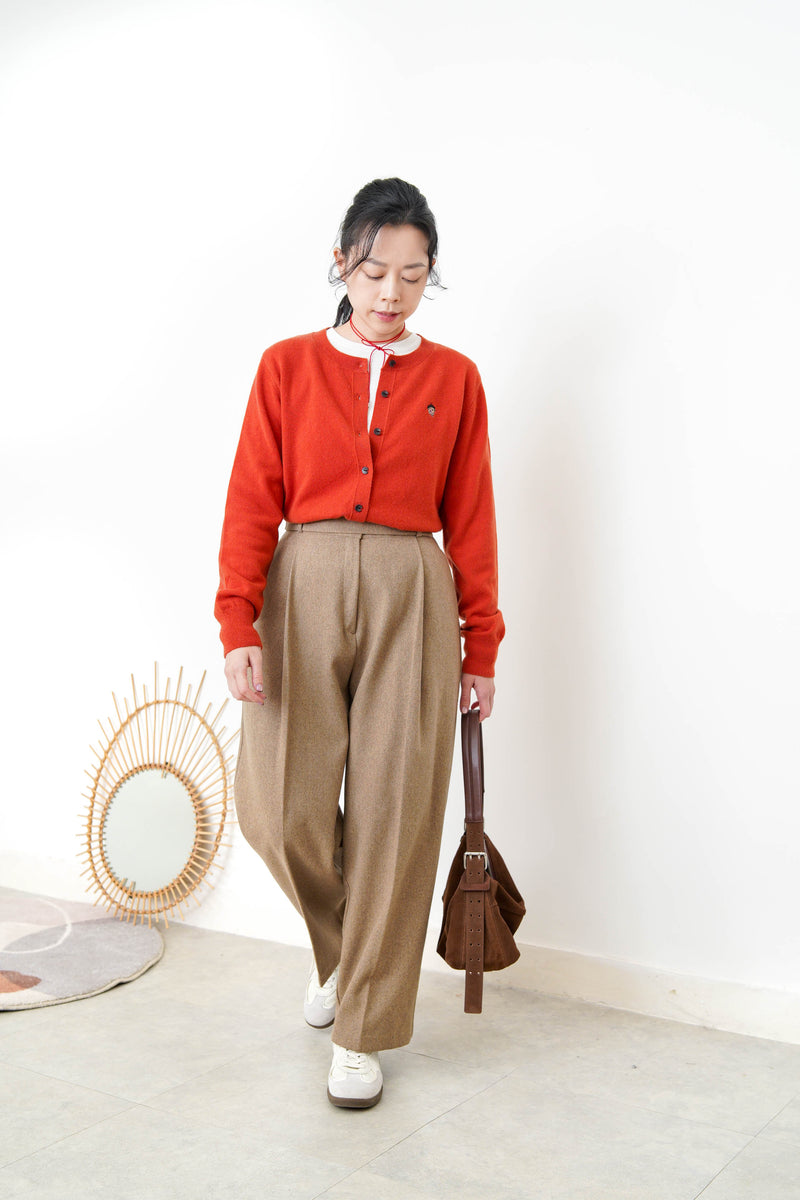 Orange red soft cardigan w/ embroidery