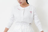 White red stitches button tee top