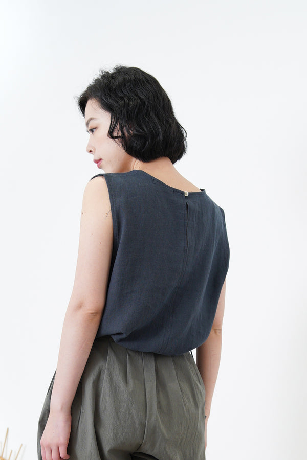 Charcoal blue vest in string waist
